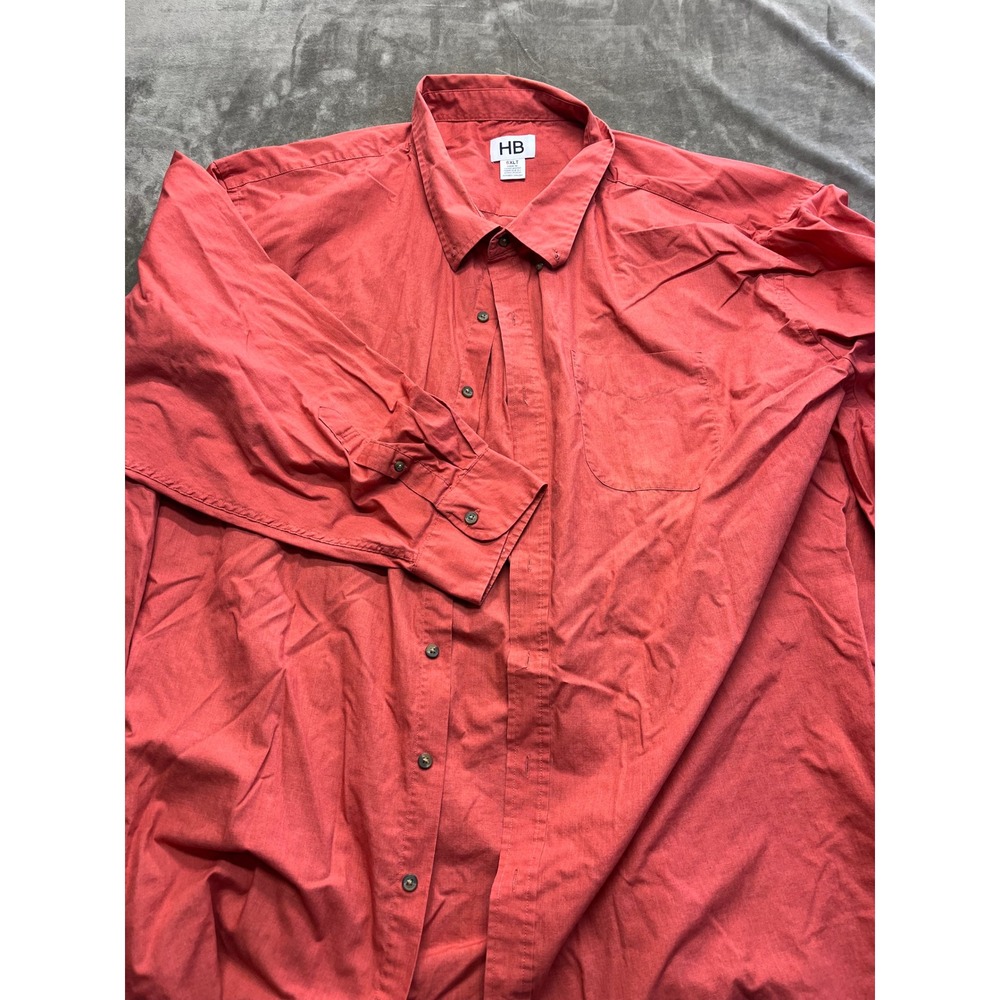 HB Harbor Bay Mens 6XLT Coral Red Long Sleeve Button Down Shirt Big & Tall